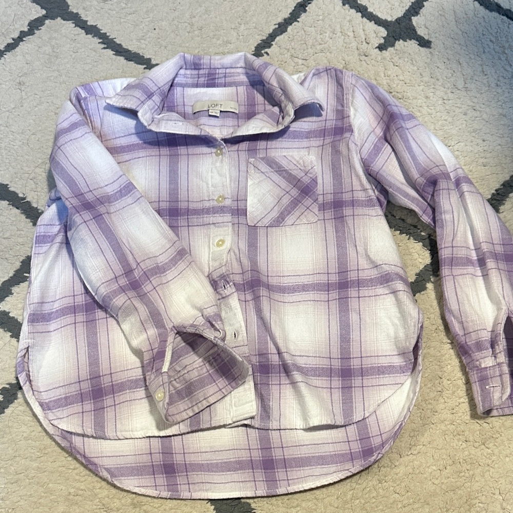 LOFT Petite Plaid Flannel Everyday Relaxed Pocket Shirt Washed never worn